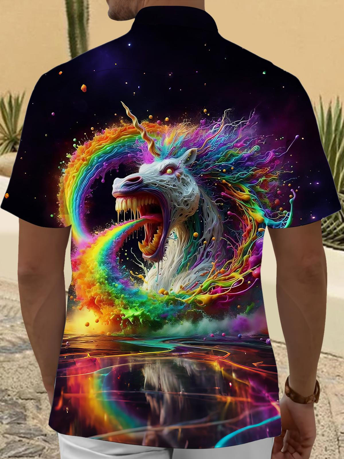Unicorn Print Men's Pocket Short Sleeve Shirts