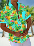 Pineapple Print Men's Pocket Short Sleeve Shirts