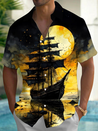 Men's boat short sleeve pocket shirt back view