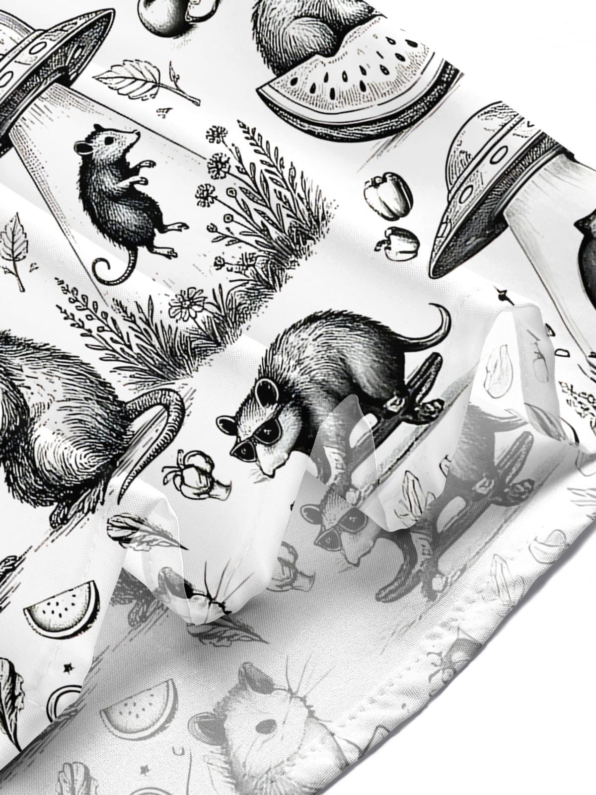 Vintage Raccoon Mouse Men's Pocket Short Sleeve Shirts