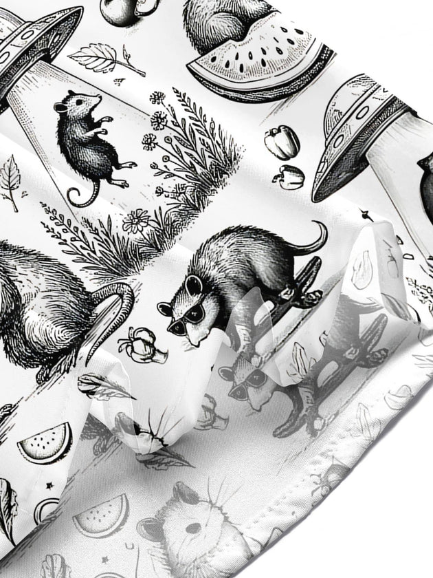 Vintage Raccoon Mouse Men's Pocket Short Sleeve Shirts
