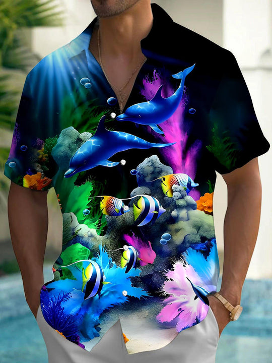 men's Hawaiian shirt front view tropical beach vacation