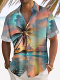 Hawaiian Coconut Tree Print Short Sleeve Men's Shirts With Pocket