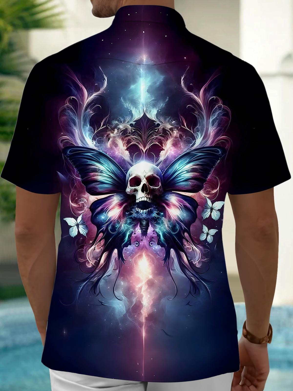 Skull Butterfly Men's Pocket Short Sleeve Shirts