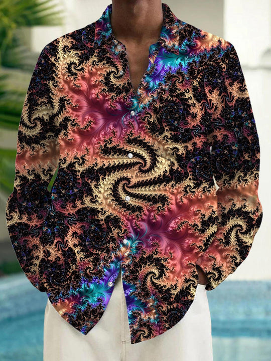 Men's long sleeve abstract print shirt front view