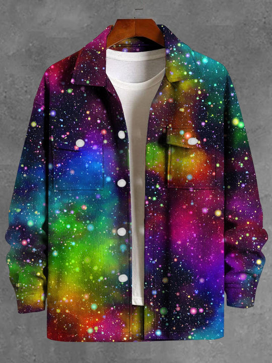 Men's long sleeve galaxy print casual jacket front view