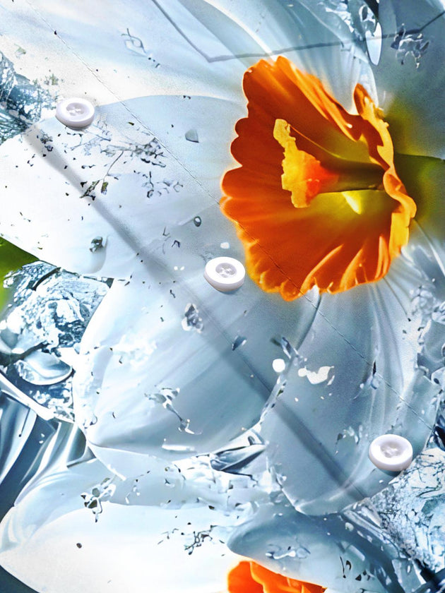 Art Floral Narcissus And Water Splashes Men's Pocket Short Sleeve Shirts
