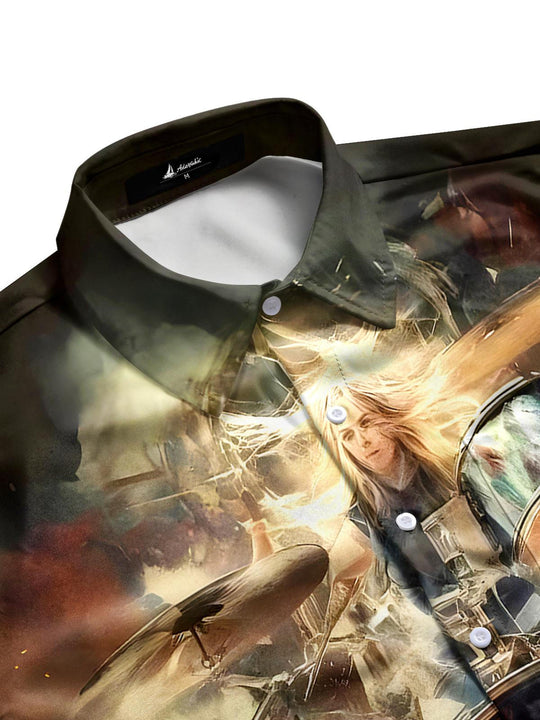 men's guitar print shirt side view