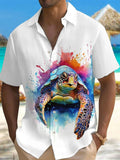 Turtle Print Men's Pocket Short Sleeve Shirts