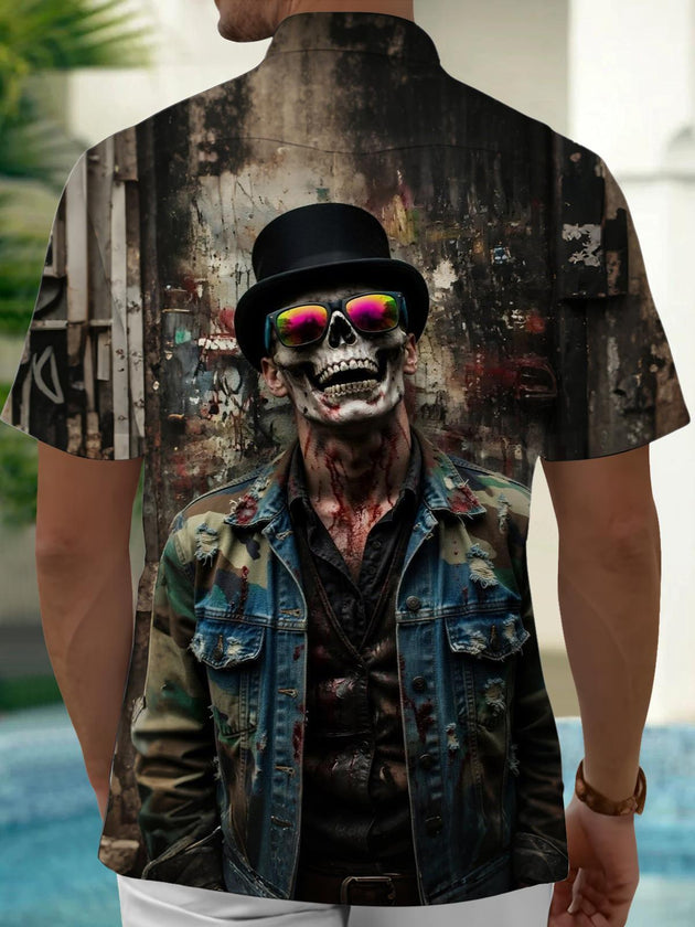 men's skeleton pattern shirt back view