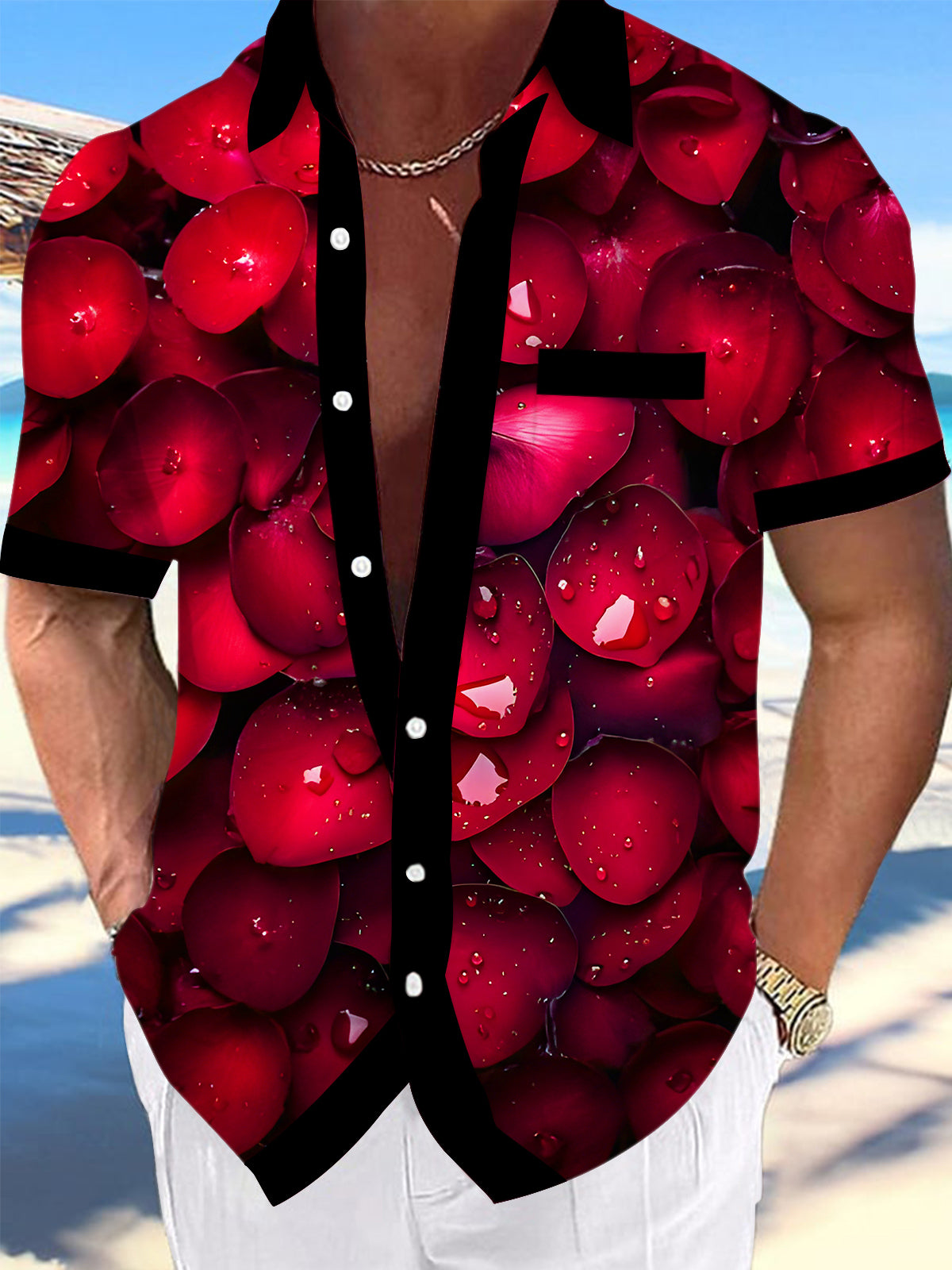 Dewdrop Rose Petals Men's Pocket Short Sleeve Shirts