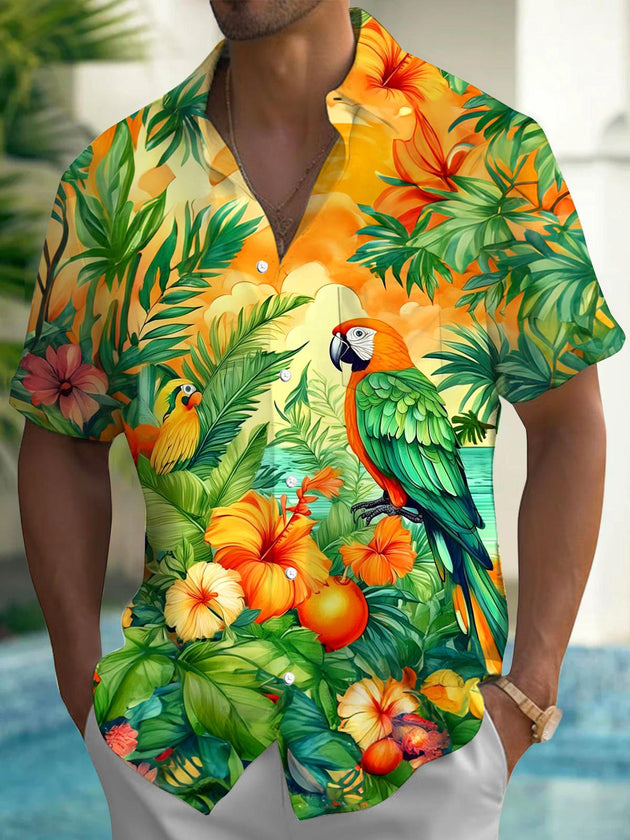 men's Hawaiian shirt front view tropical beach vacation
