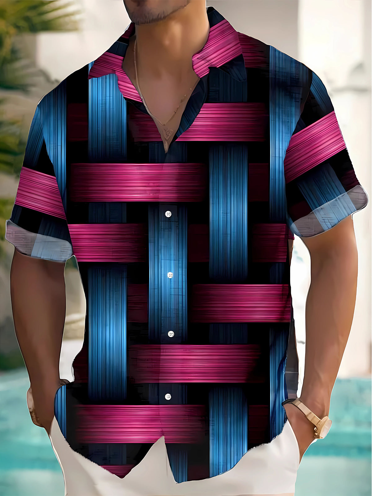 Geometric Print Men's Pocket Short Sleeve Shirts