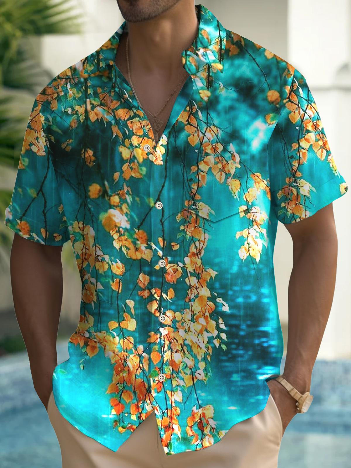 Art Hawaiian Casual Retro Short Sleeve Men's Shirts With Pocket