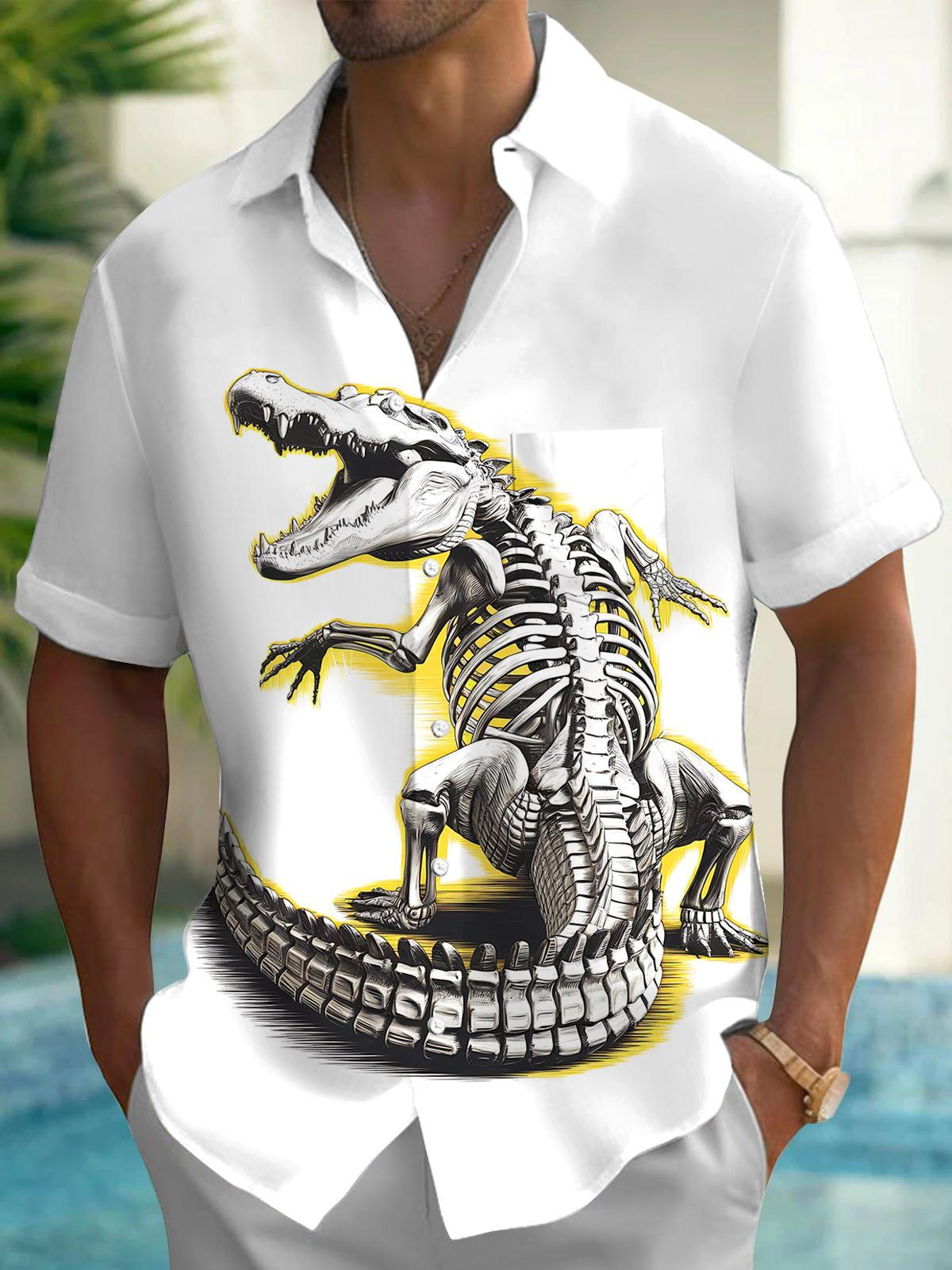 Crocodile Print Men's Pocket Short Sleeve Shirts