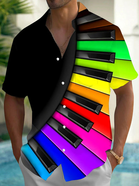 Colorful Piano Men's Pocket Short Sleeve Shirts