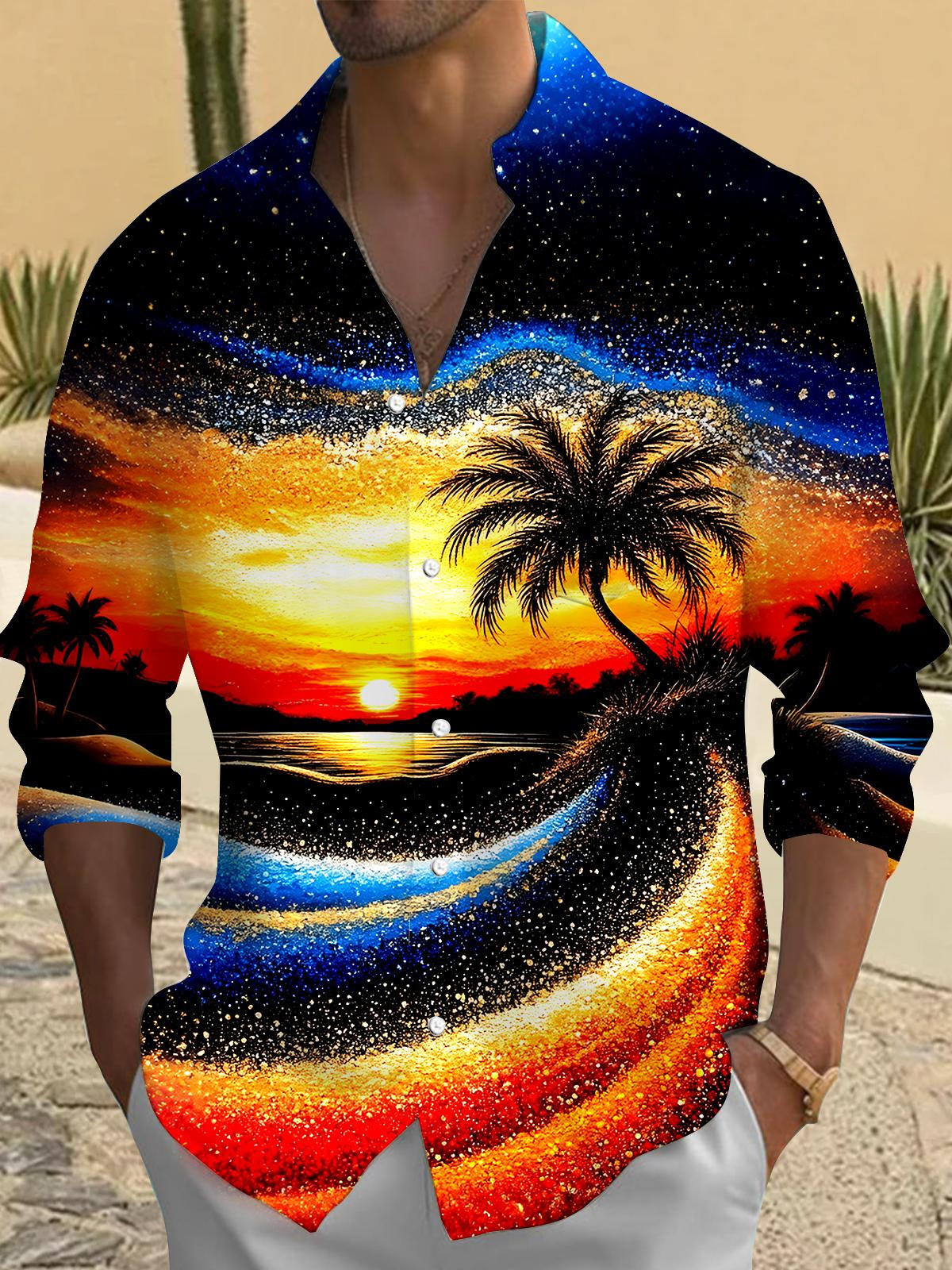 Hawaiian Coconut Tree Men's Pocket Long Sleeve Shirts