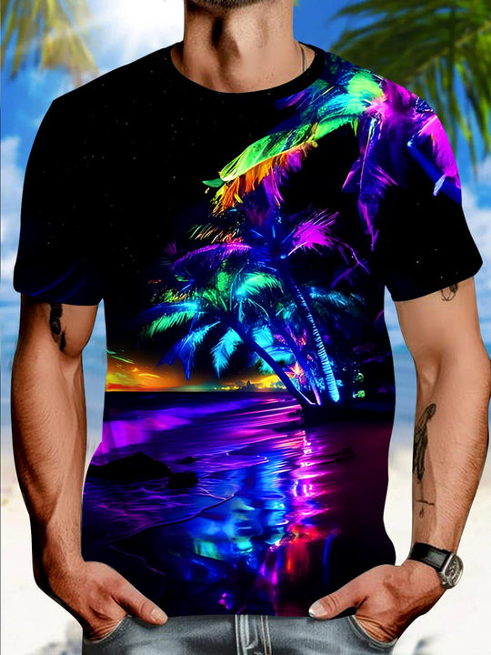 men's Hawaiian graphic t-shirt front view tropical beach vacation