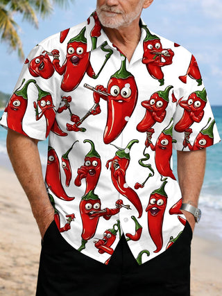 Funny chili print men's short sleeve shirt front view