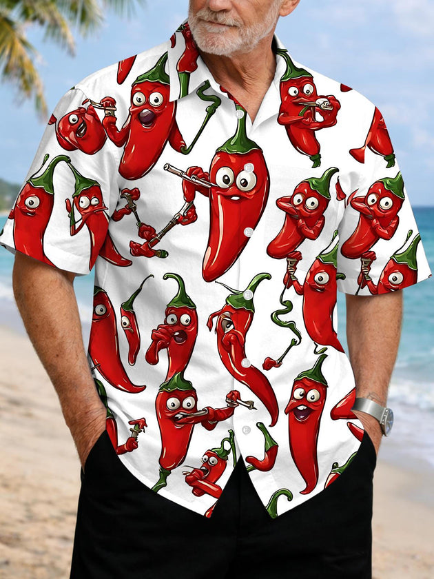 Funny chili print men's short sleeve shirt front view