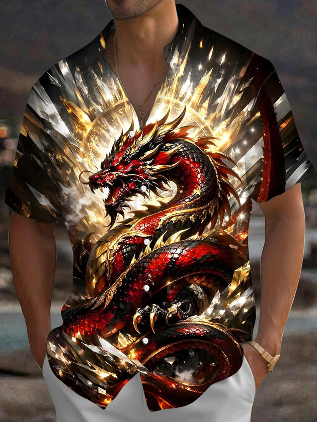 men's dragon print shirt front view