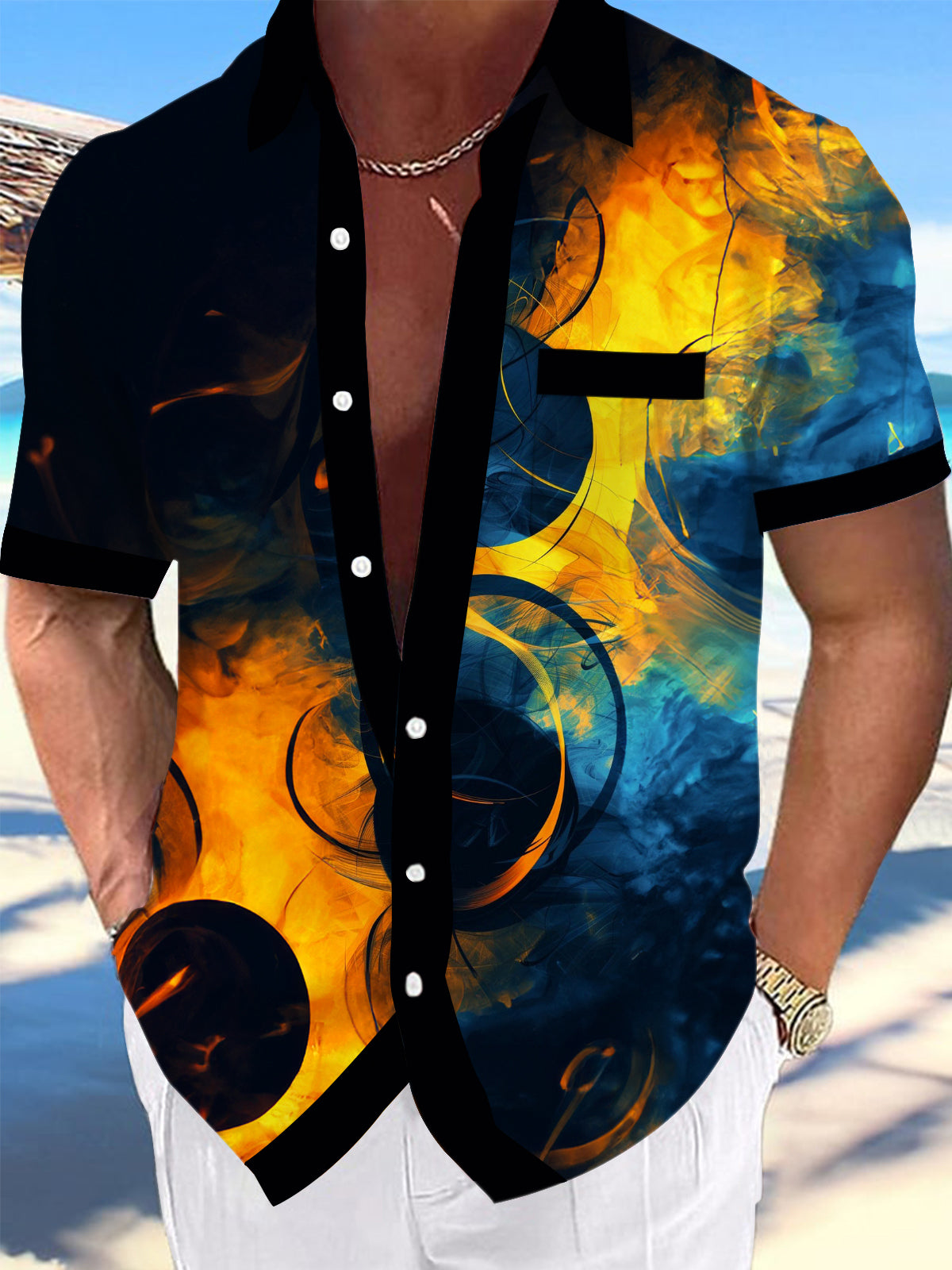 Abstract Men's Pocket Short Sleeve Shirts