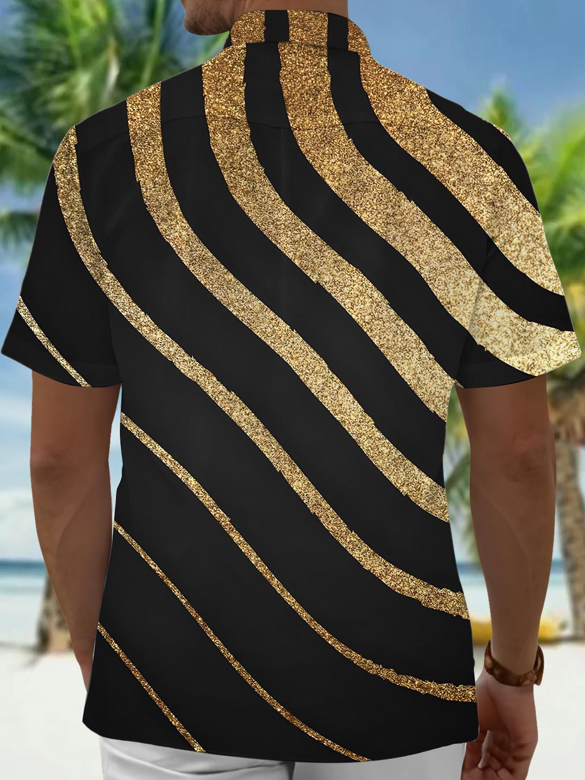 Geometric Stripe Print Men's Pocket Short Sleeve Shirts