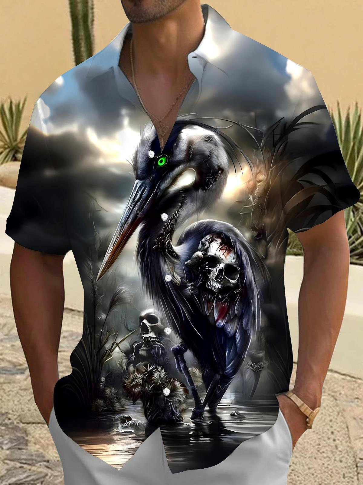 Skull Bird Men's Pocket Short Sleeve Shirts