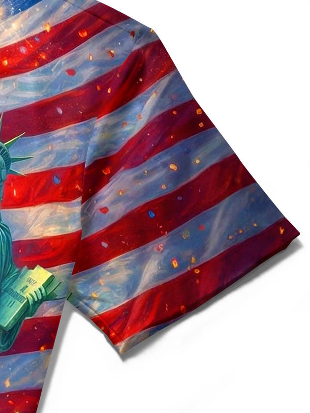 World Cup USA Independence Day Statue Of Liberty Guitar Men's Pocket Short Sleeve Shirts