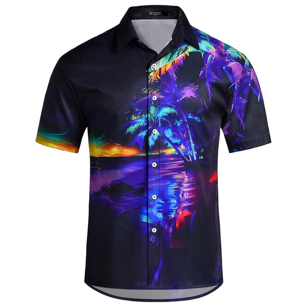 Adaychic Men Beach Shirts Tree Hawaiian Button Up Summer Casual Shirts Loose Fit Vacation Clothes for Beach Vacation Dating calm