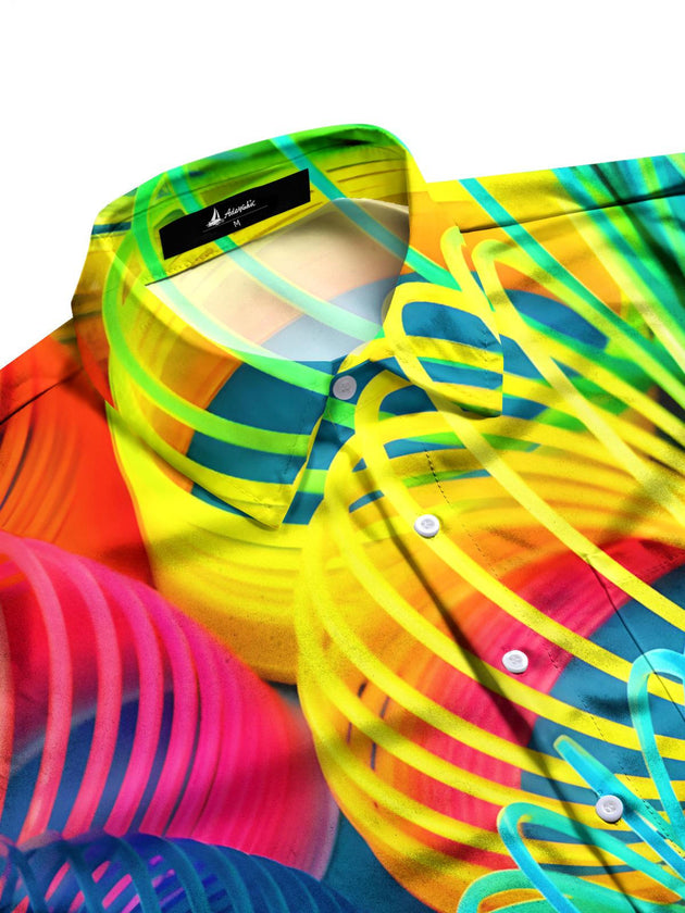 Men's multicolor circle print half sleeve pocket shirt side view