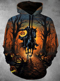 Halloween Headless Horseman Pumpkin Long Sleeve Hooded Pocket Men's Top