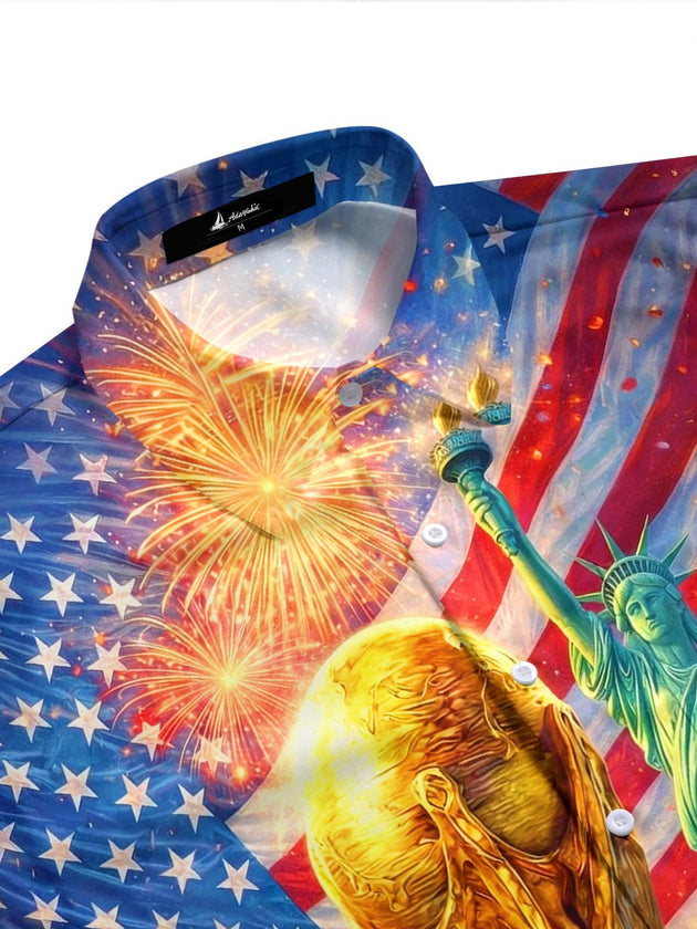 World Cup USA Independence Day Statue Of Liberty Guitar Men's Pocket Short Sleeve Shirts