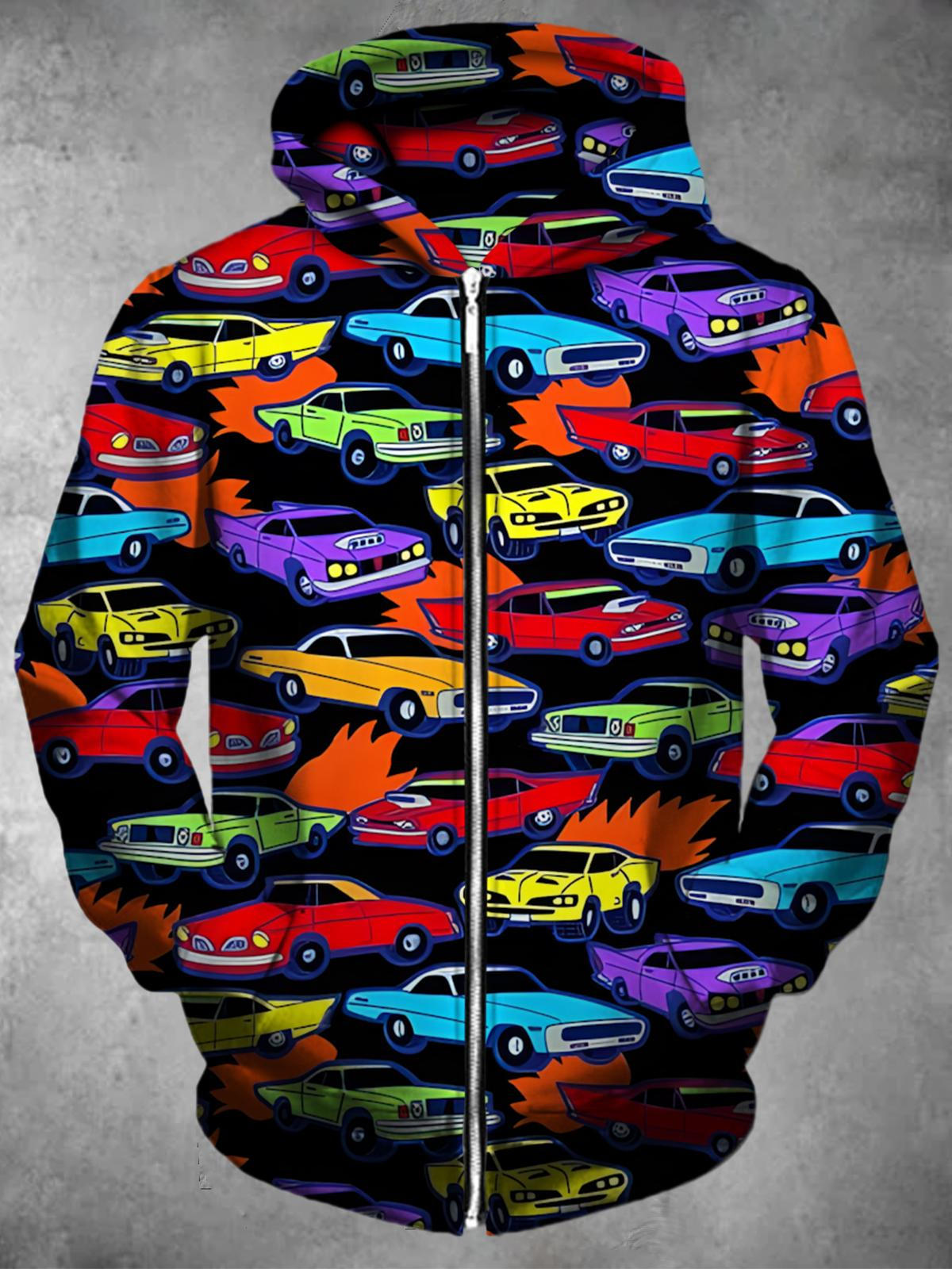 Car Long Sleeve Pocket Men's Zip Up Hoodies