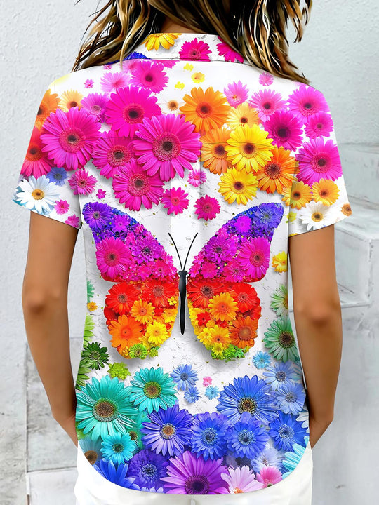 Butterfly Floral Women's Short Sleeve Shirts