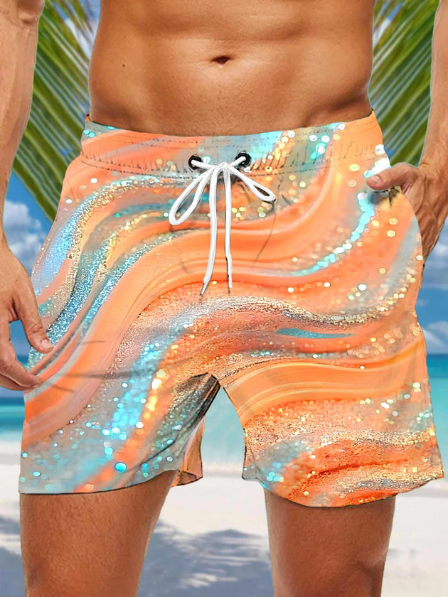 Men abstract print casual shorts front view