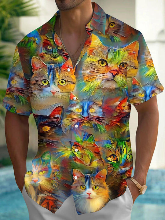 men's cat print shirt front view