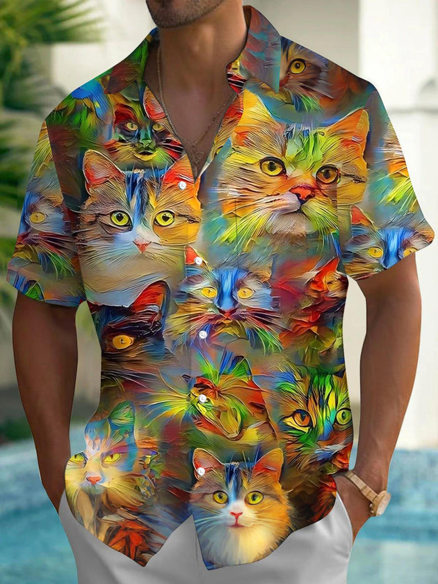 men's cat print shirt front view