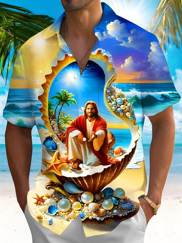 men's Hawaiian shirt front view beach vacation