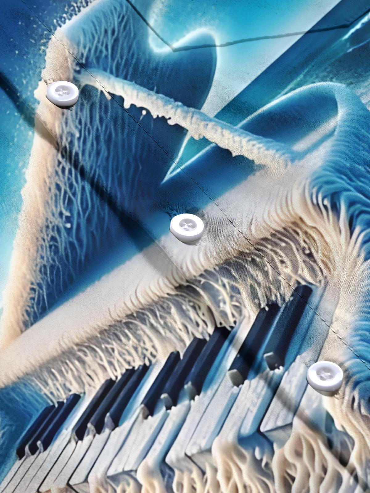 Beach Piano Print Men's Pocket Short Sleeve Shirts