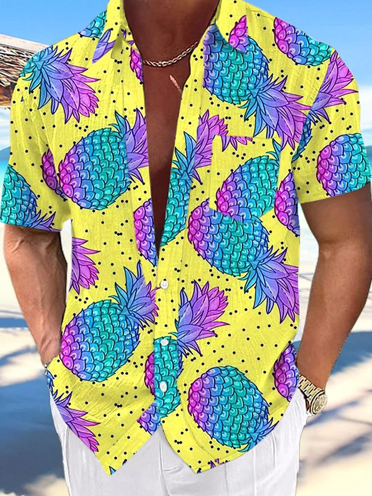 Pineapple Men's Pocket Short Sleeve Shirts