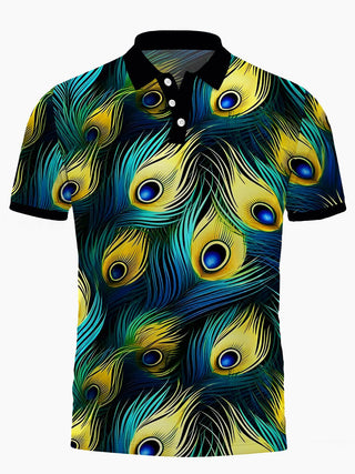 men's peacock print shirt front view