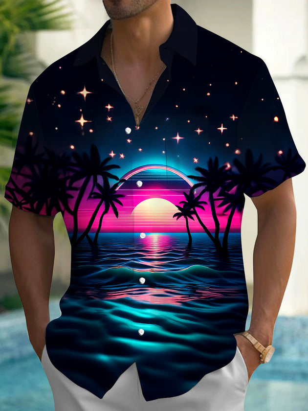 Men's Hawaiian pocket short sleeve shirt front view for beach vacation