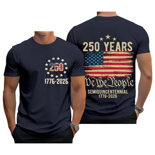 Men casual short sleeve American flag print graphic tee lifestyle side view for Independence Day