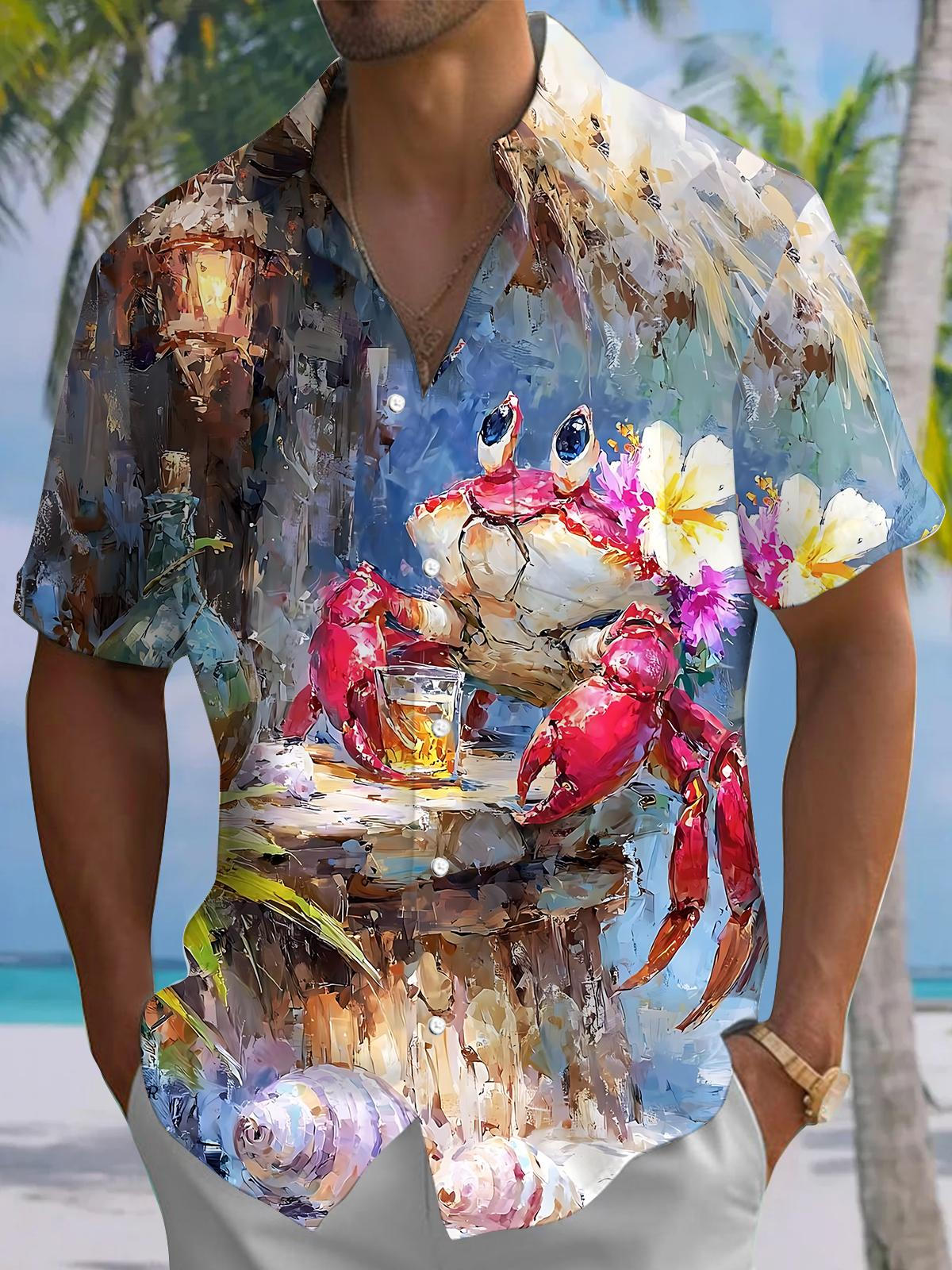 Crab Oil Painting Art Print Men's Pocket Short Sleeve Shirts