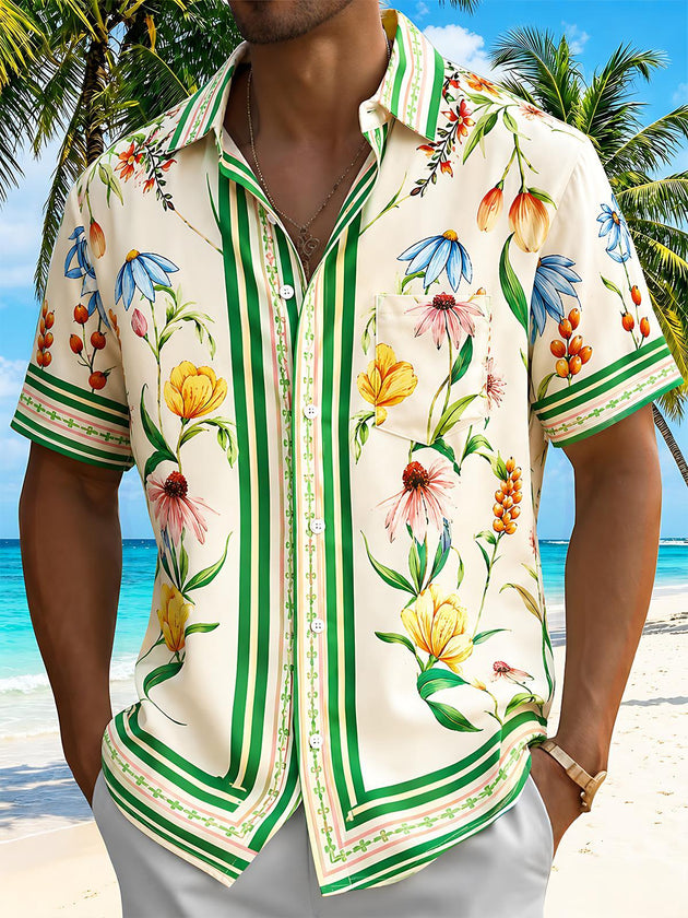 Hawaiian Tropical Floral Men's Pocket Short Sleeve Shirts