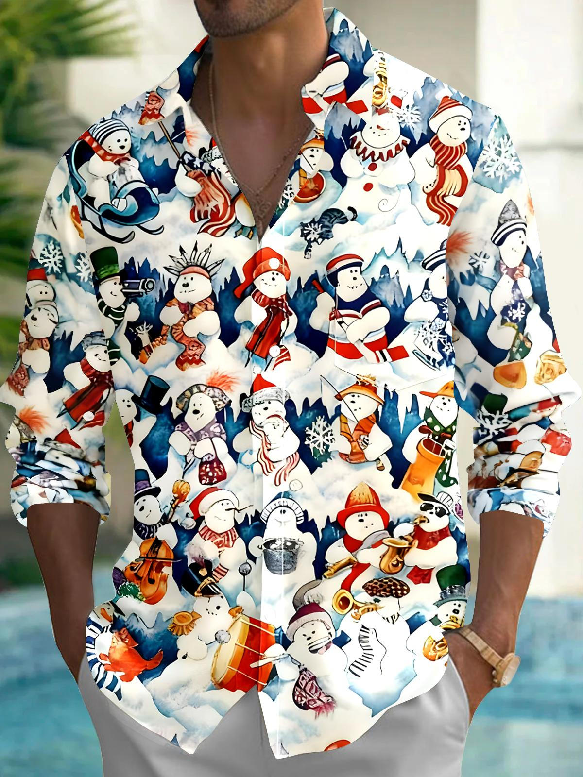 Snowman Men's Pocket Long Sleeve Shirts