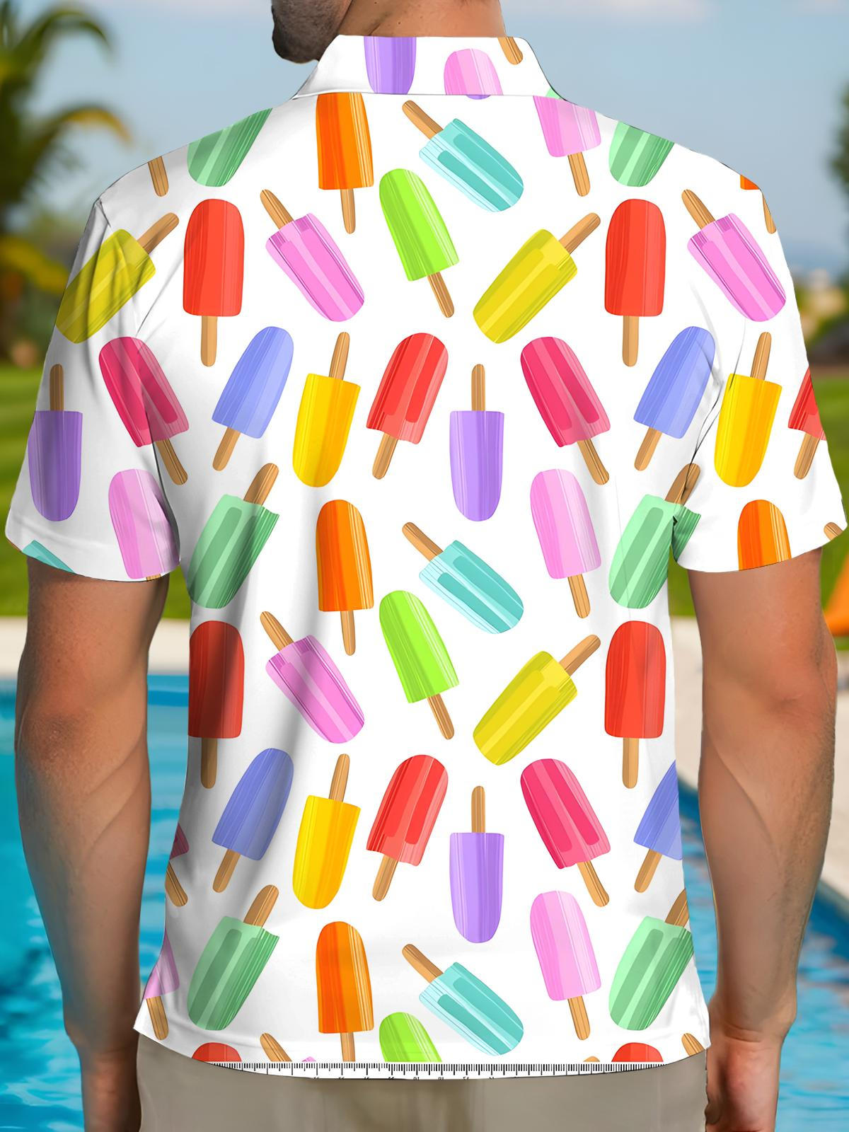 Hawaiian Popsicle Print Men's Short Sleeve Button Polo Shirt