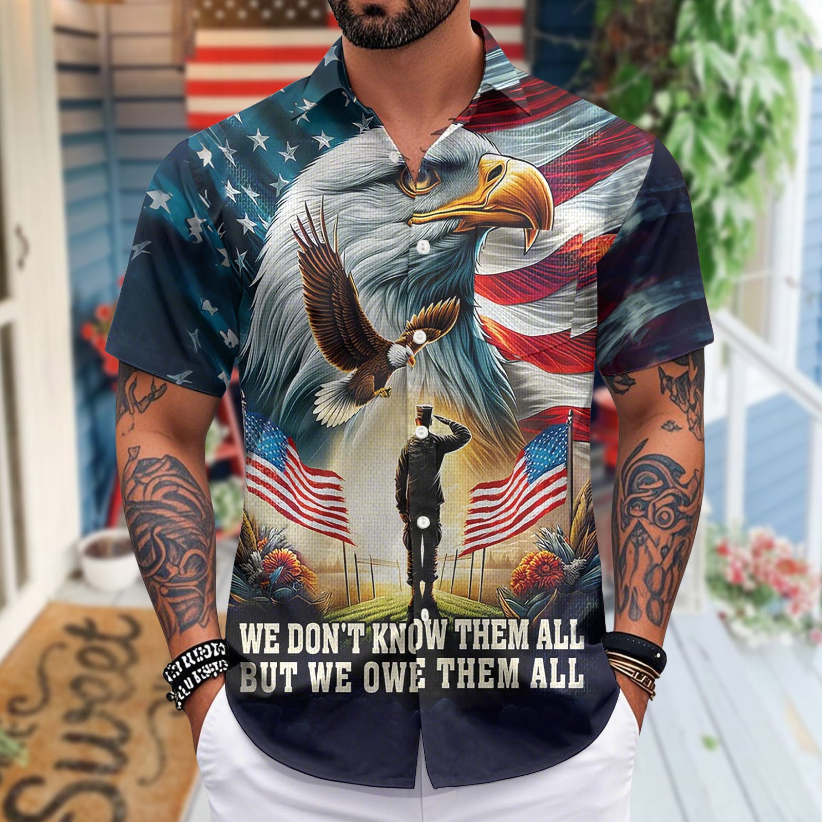 Patriotic Hawaiian Shirts for Men 250 Years Eagle Flag Patriotic Button Up Shirt Hawaiian Outfit for Parade sweetie