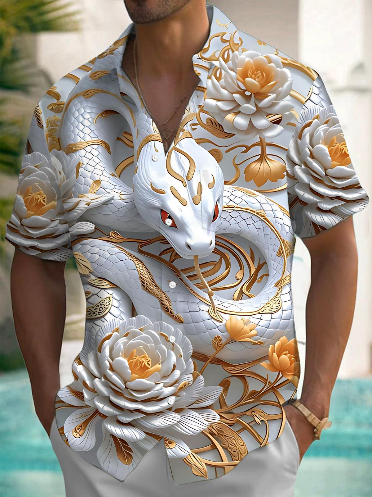 Snake Flower Art Print Men's Pocket Short Sleeve Shirts